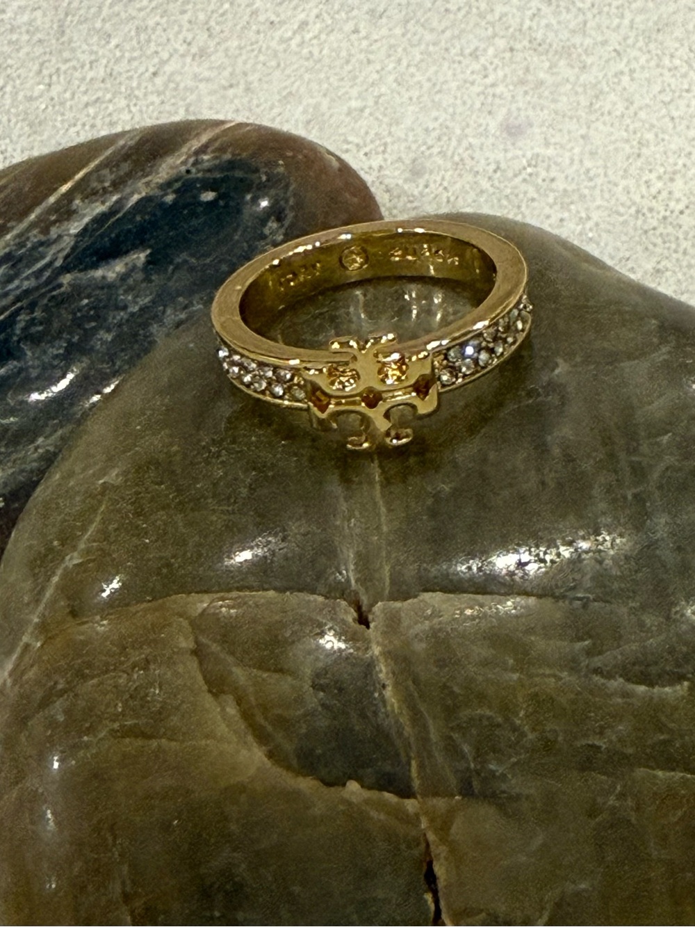 Gold Tone Tory Burch Crystal Ring sizes 7, 8 - Picture 3 of 4